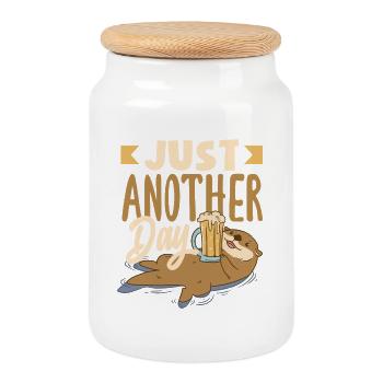 Loutre de mer dessin animé jeu de mots drôle loutre - Boîte à biscuits avec couvercle en bois - blanc - Devant