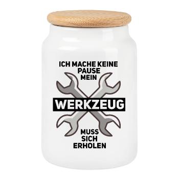 Ohne Werkzeug läuft nix - Keksdose mit Holzdeckel - Weiß - Vorne