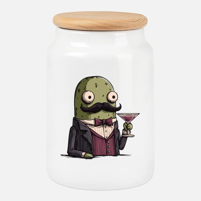 Mafia Pickle | Funny Mobster Vegetable - Cookie Jar with Wooden Lid - white
