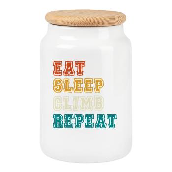 Eat Sleep Climb Repeat Design - Keksdose mit Holzdeckel - Weiß - Vorne