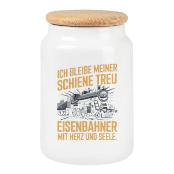  Ich Bleibe Meiner Schiene Treu Eisenbahner Mit - Keksdose mit Holzdeckel - Weiß - Vorne