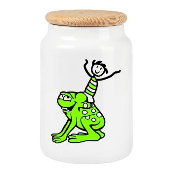 2 amis grenouille garçon équitation équipe crapaud drôle - Boîte à biscuits avec couvercle en bois - blanc - Devant