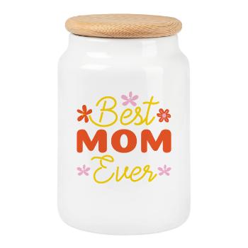 Meilleur cadeau pour maman : Noël pour la fête des mères - Boîte à biscuits avec couvercle en bois - blanc - Devant