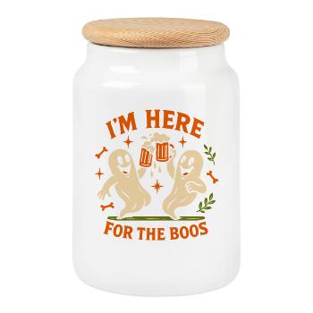Je suis là pour les huées Costume d’Halloween drôle - Boîte à biscuits avec couvercle en bois - blanc - Devant