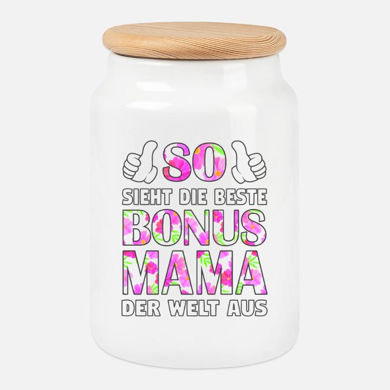Bonus Mama Mutter Muttertag Stiefmutter Geschenk - Keksdose mit Holzdeckel - Weiß