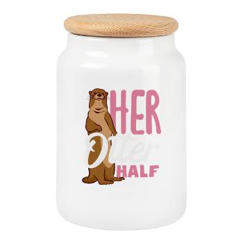 Loutre de mer dessin animé sa moitié de loutre - Boîte à biscuits avec couvercle en bois - blanc - Devant