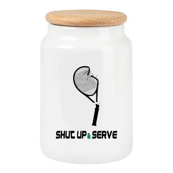 Tais-toi et sers – Design de tennis amusant - Boîte à biscuits avec couvercle en bois - blanc - Devant