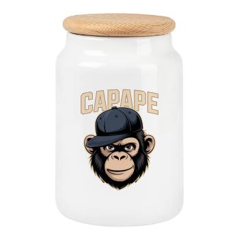 CAPAPE Monkey with Cap Streetstyle Urban Vibe - Cookie Jar with Wooden Lid - white - Front