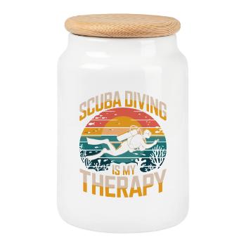 Scuba Diving Is My Therapy Retro Tauchen Ozean - Keksdose mit Holzdeckel - Weiß - Vorne