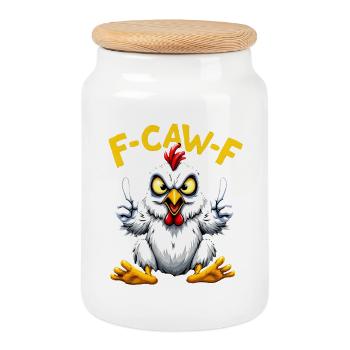 Poulet combattant F-C-A-W-F Dessin animé - Boîte à biscuits avec couvercle en bois - blanc - Devant