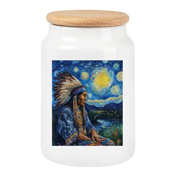 Chef indien Van Gogh Style Nuit étoilée - Boîte à biscuits avec couvercle en bois - blanc - Devant