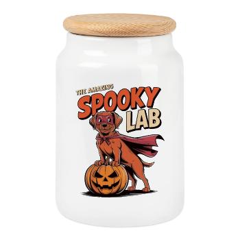 Spuk Foxred  Lab Halloween Hund - Keksdose mit Holzdeckel - Weiß - Vorne