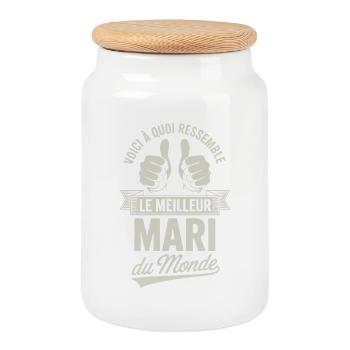 Le Meilleur Mari Du Monde Cadeau - Boîte à biscuits avec couvercle en bois - blanc - Devant