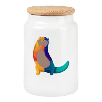 Seeotter Cartoon - Keksdose mit Holzdeckel - Weiß - Vorne
