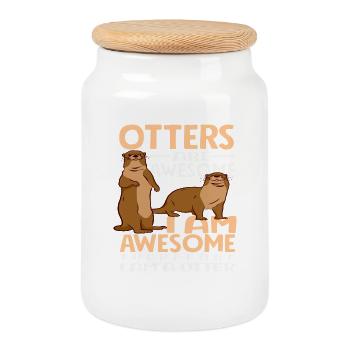 Seeotter Cartoon I'm Awesome - Keksdose mit Holzdeckel - Weiß - Vorne