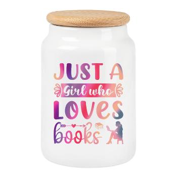 Just a girl who loves books - Cookie Jar with Wooden Lid - white - Front