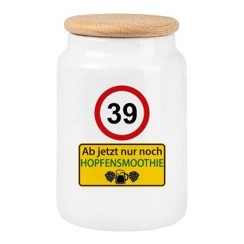 39 Ab jetzt nur noch Hopfensmoothie - Keksdose mit Holzdeckel - Weiß - Vorne