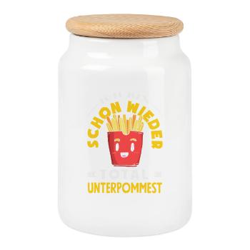 Totally underpommest again – French fries joke - Cookie Jar with Wooden Lid - white - Front