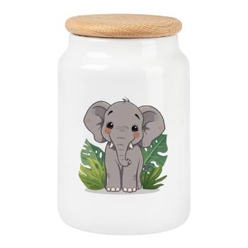 Petit ami éléphant dans la jungle - Boîte à biscuits avec couvercle en bois - blanc - Devant