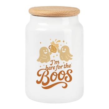 Je suis là pour les huées Costume d’Halloween drôle - Boîte à biscuits avec couvercle en bois - blanc - Devant