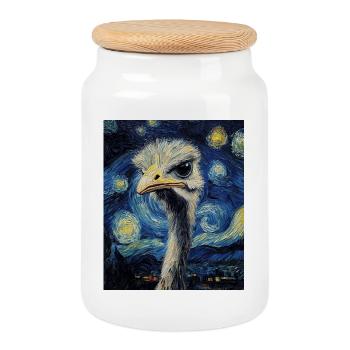 Ostrich Bird Van Gogh Style Starry Night - Cookie Jar with Wooden Lid - white - Front