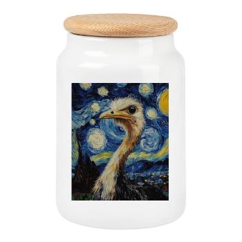 Ostrich Bird Van Gogh Style Starry Night - Cookie Jar with Wooden Lid - white - Front