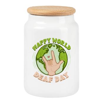ASL Sign Language Interpreter World Deaf Day - Cookie Jar with Wooden Lid - white - Front