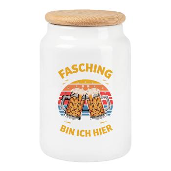 Fasching Und Bier Darum Bin Ich Hier Karneval - Keksdose mit Holzdeckel - Weiß - Vorne