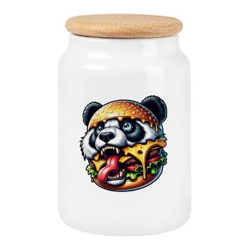 Mignon Panda Halloween Cheeseburger Monster Dessin animé - Boîte à biscuits avec couvercle en bois - blanc - Devant