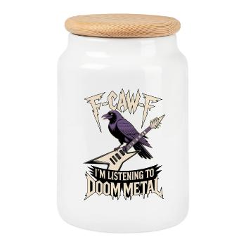 F-Caw-F Doom Metal Raven Guitar - Cookie Jar with Wooden Lid - white - Front