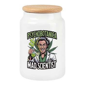 PsychoBotanica Mad Scientist - Cookie Jar with Wooden Lid - white - Front