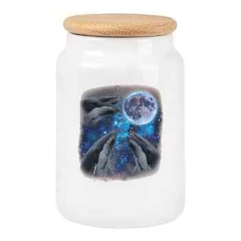 Drei Buckelwale heulen den Mond an. Seltsames Meme - Keksdose mit Holzdeckel - Weiß - Vorne