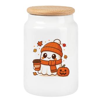 Halloween Coffee Ghost Caffeinated Boo - Cookie Jar with Wooden Lid - white - Front