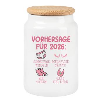Expectant Mother 2026 PREDICTION Funny - Cookie Jar with Wooden Lid - white - Front