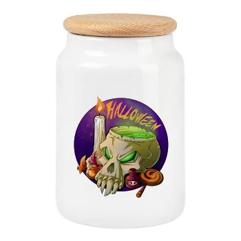 Halloween Totenschädel - Keksdose mit Holzdeckel - Weiß - Vorne