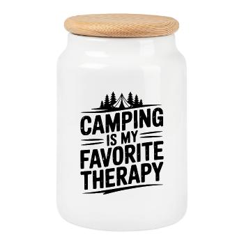 Camping ist meine Lieblingstherapie - Keksdose mit Holzdeckel - Weiß - Vorne
