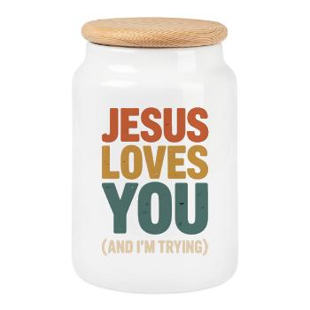 Jesus Loves You Tee - Keksdose mit Holzdeckel - Weiß - Vorne