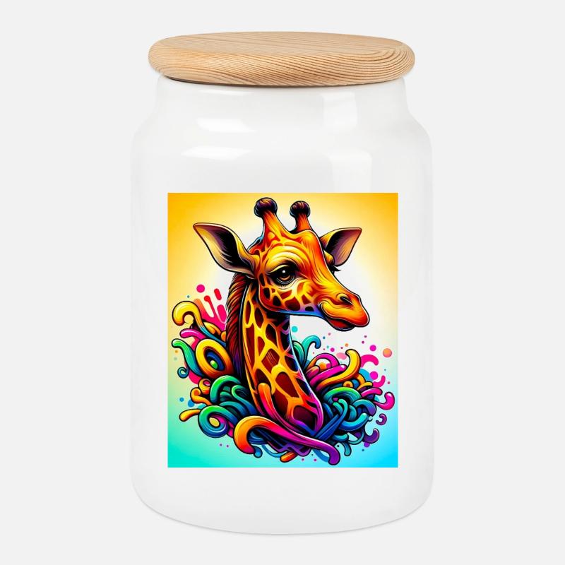 Giraffe - Keksdose mit Holzdeckel - Weiß