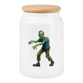 Gaunt Watercolor Zombie - Halloween - Cookie Jar with Wooden Lid - white - Front