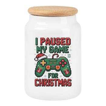 Jeu en pause Noël Jeux Noël - Boîte à biscuits avec couvercle en bois - blanc - Devant