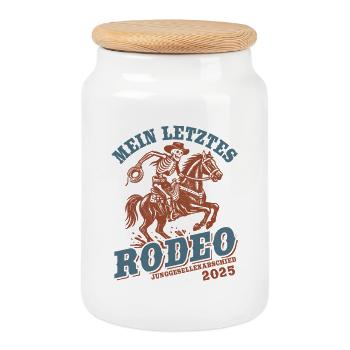 Bachelor Party 2025 - My Last Rodeo - Cookie Jar with Wooden Lid - white - Front