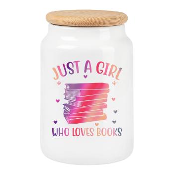 Just a girl who loves books - Cookie Jar with Wooden Lid - white - Front