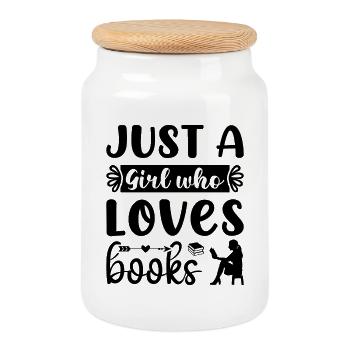 Just a girl who loves books - Cookie Jar with Wooden Lid - white - Front