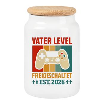 Gambler Dad FATHER LEVEL UNLOCKED EST 2026 - Cookie Jar with Wooden Lid - white - Front