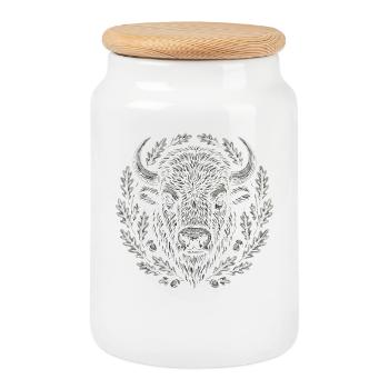 Bison d’Europe avec couronne de chêne Art - Boîte à biscuits avec couvercle en bois - blanc - Devant