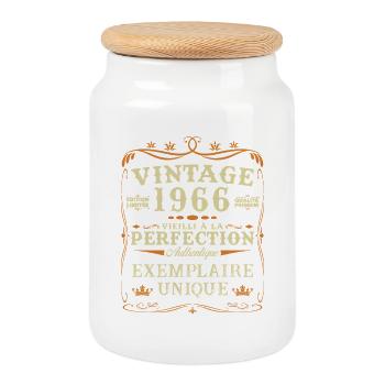60 Ans 1966 Vintage Rétro Cadeau D'anniversaire - Boîte à biscuits avec couvercle en bois - blanc - Devant