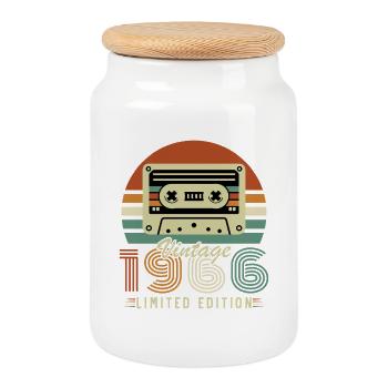 60 Ans 1966 Vintage Rétro Cadeau D'anniversaire - Boîte à biscuits avec couvercle en bois - blanc - Devant
