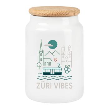 Zürich Vibes Tram Berge See - Keksdose mit Holzdeckel - Weiß - Vorne
