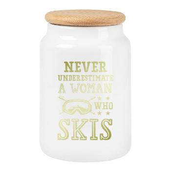 Ne sous-estimez pas une skieuse - Boîte à biscuits avec couvercle en bois - blanc - Devant