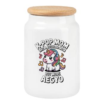 K-Pop Mom Funny Korea Music Aegyo - Cookie Jar with Wooden Lid - white - Front
